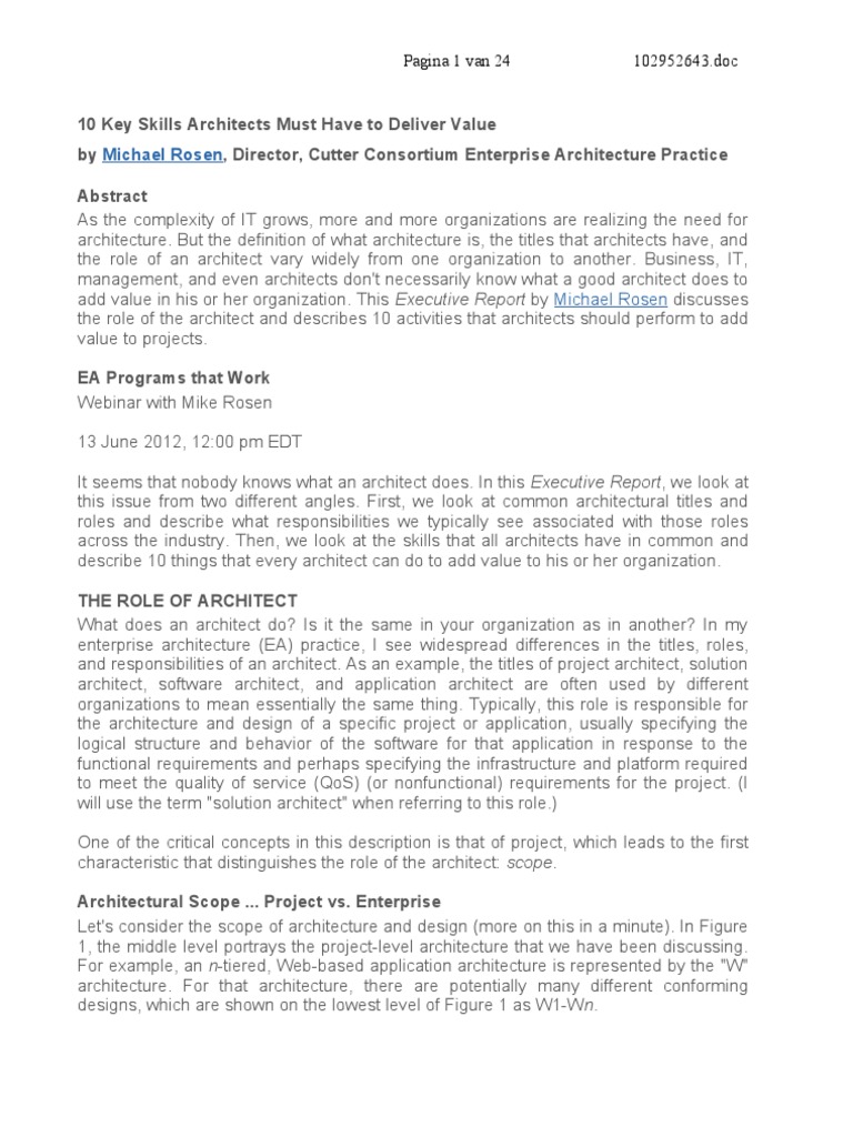10 Key Skills Architects Must Have To Deliver Value PDF Enterprise