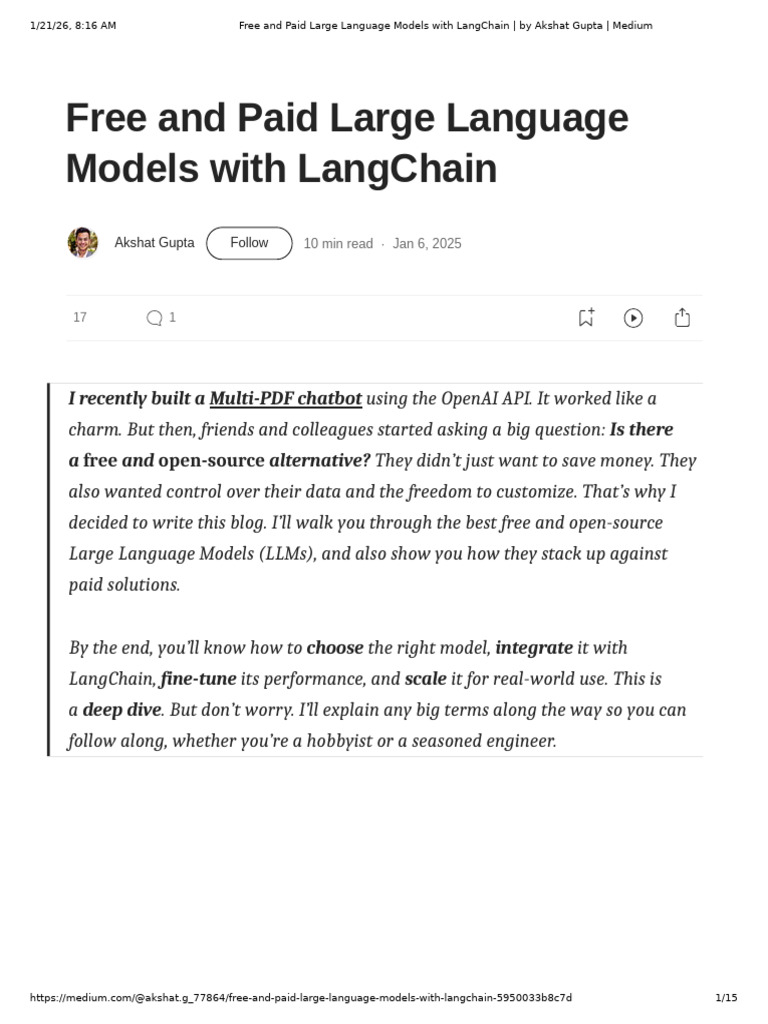Free and Paid Large Language Models With LangChain - by Akshat Gupta ...