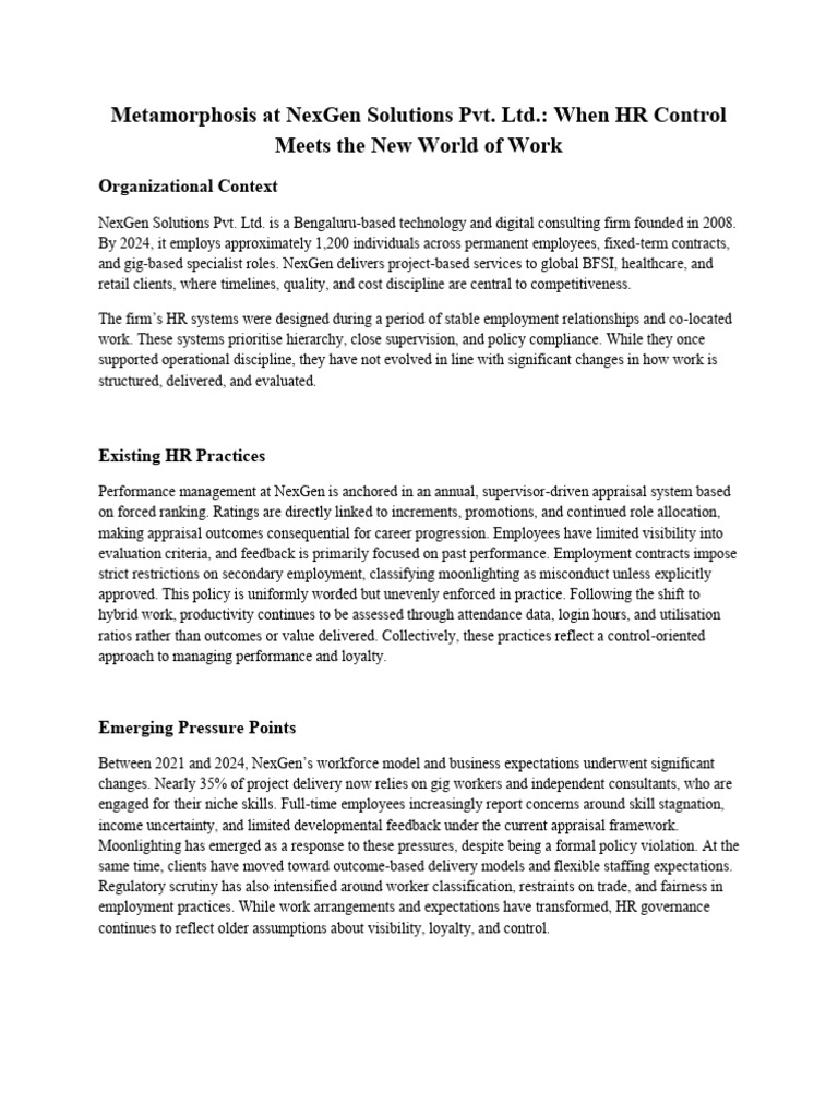 Metamorphosis at NexGen HR Dilemma | PDF | Performance Appraisal ...