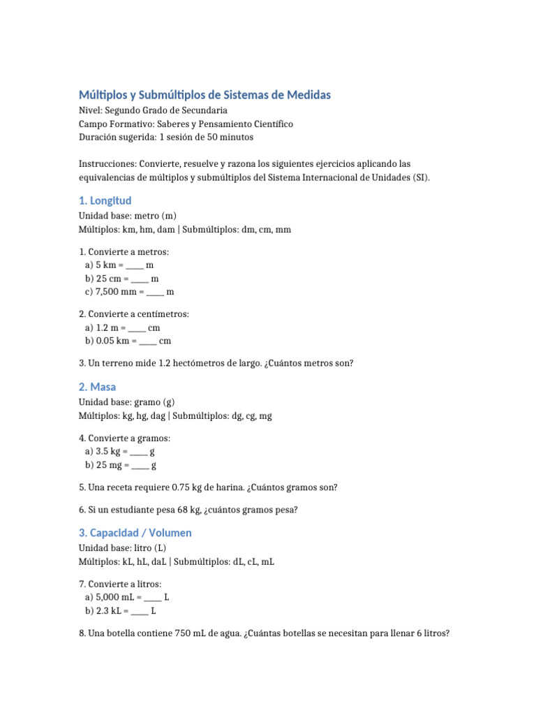 Multiples y Submultiples Segundo Grado | PDF | Litro | Unidades de medida
