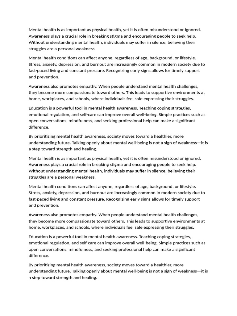 The Importance of Mental Health Awareness | PDF | Mental Health ...