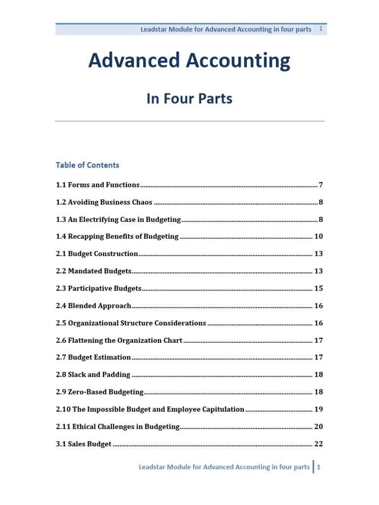 Advanced Accounting in Four Parts | PDF | Budget | Inventory