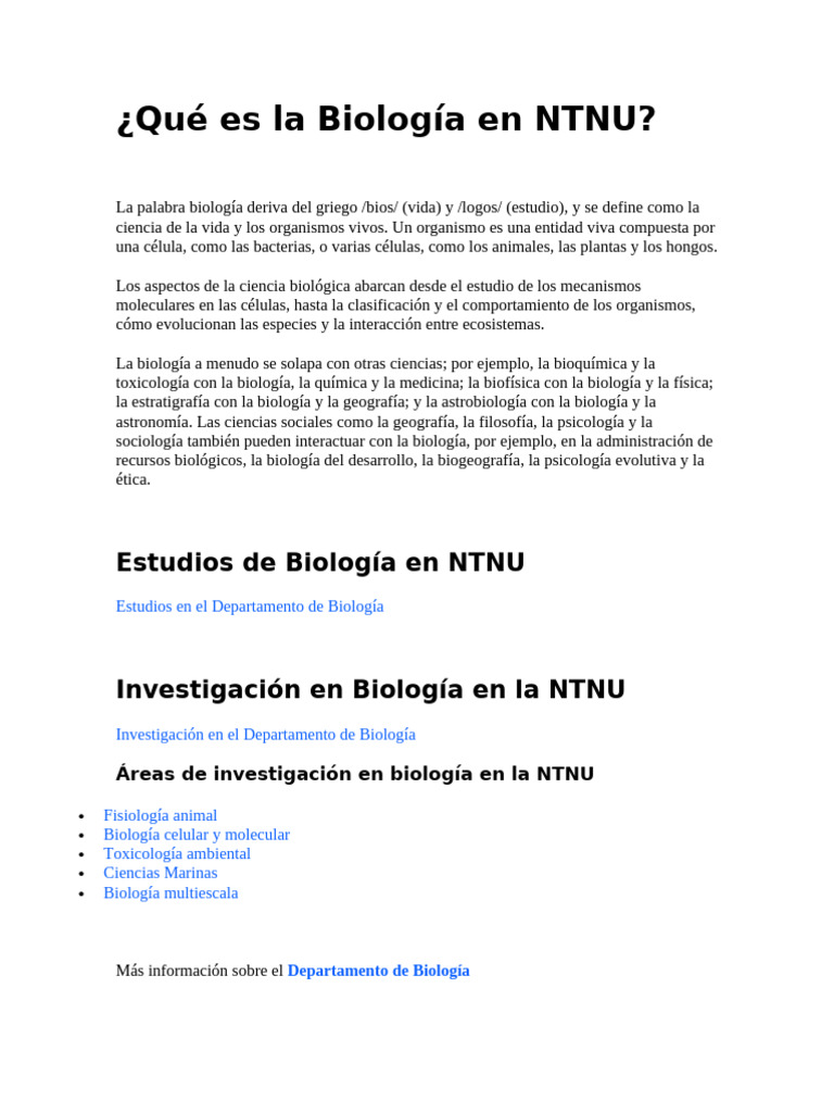 Qué Es La Biología en NTNU | PDF | Biología | Science