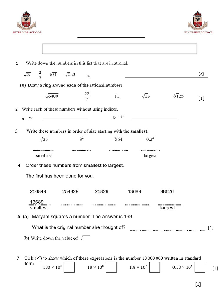 Form2 Maths Revision Worksheet 1 CH 1&2 | PDF | Mathematical Objects ...