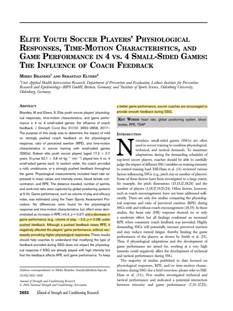 Elite Youth Soccer Players Physiological.2 | PDF | Heart Rate ...