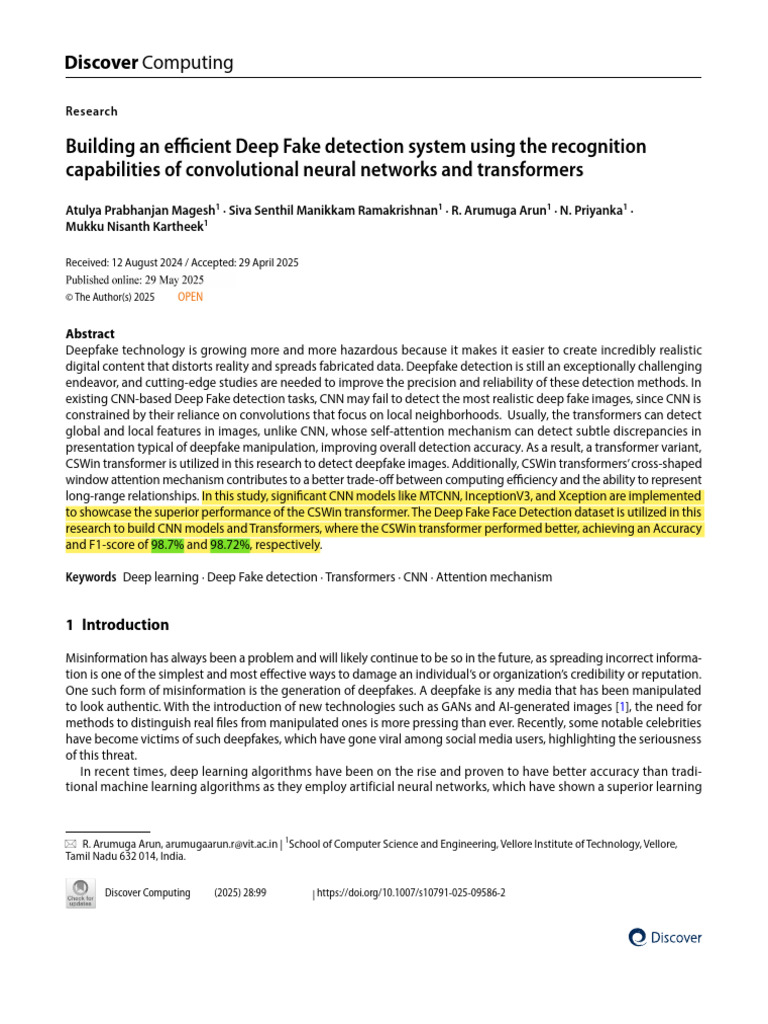 Building An Efficient Deep Fake Detection System Using The Recognition ...