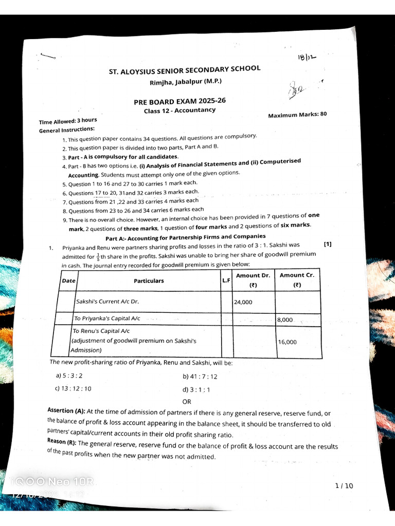 Accounts class 12th pre board exam | PDF