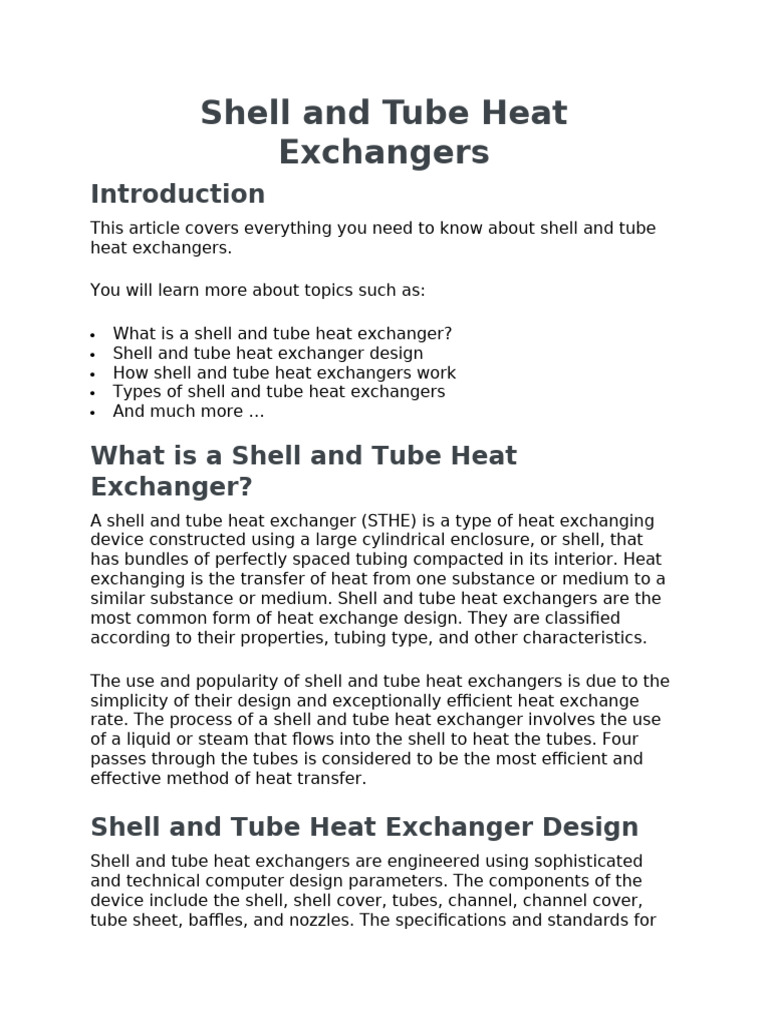Shell and Tube Heat Exchangers | PDF | Heat Exchanger | Pipe (Fluid ...