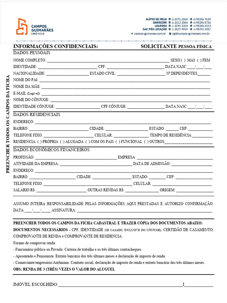 2 - Ficha Cadastral Solicitante Pessoa Fisica - FORMULÁRIO | PDF