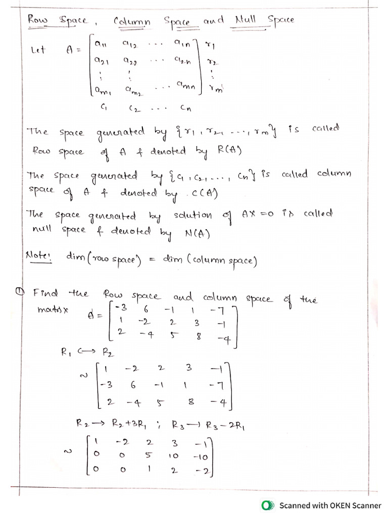 Row Space, Column e Vector | PDF
