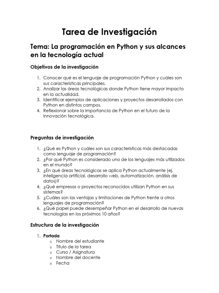 Tarea de Investigación | PDF | Python (lenguaje de programación ...