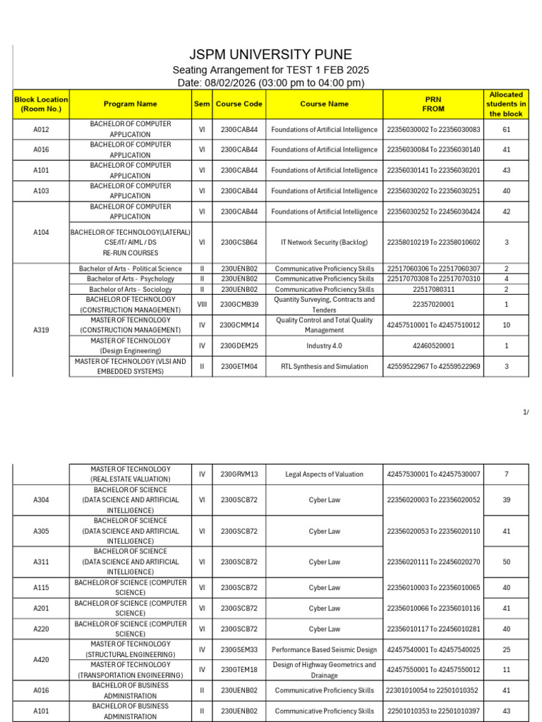 Seating Arrangement 08-02 Slot 4 | PDF | Engineering | Computer Science