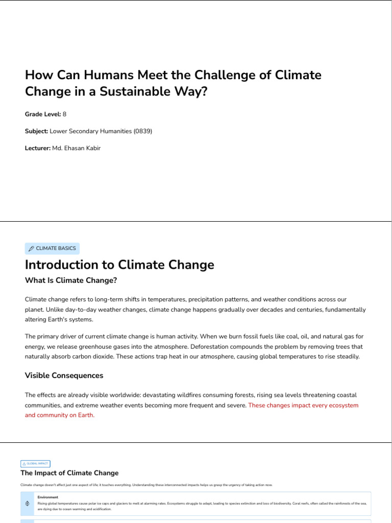 G8 How Can Humans Meet The Challenge of Climate Change in A Sustainable ...