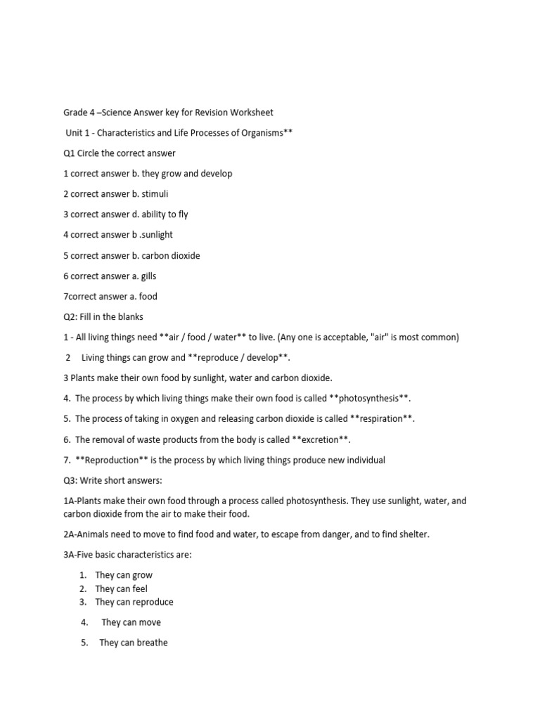 Answer Key Grade 4 Science | PDF