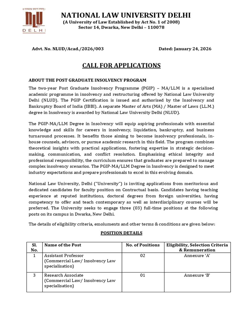 Call for Applications PGIP NLUDelhi | PDF | Postgraduate Education ...