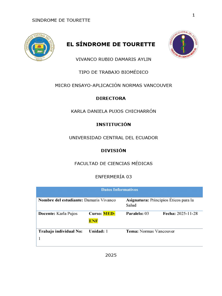El Síndrome de Tourette | PDF | Síndrome de Tourette | Desorden ...