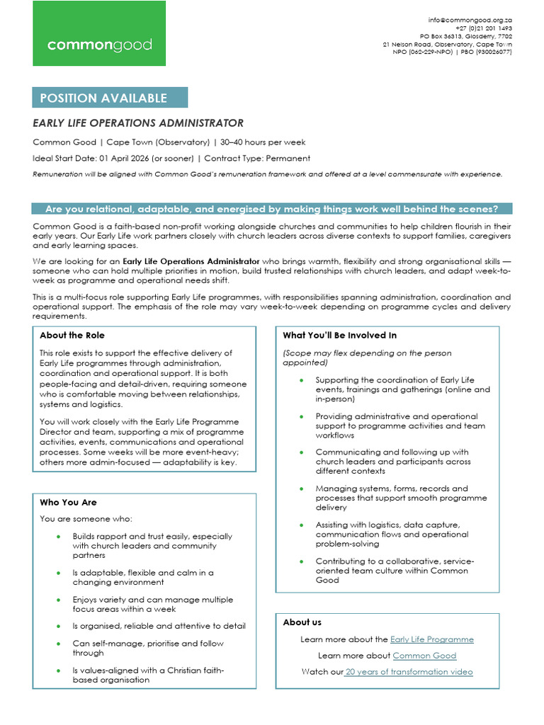 EL Operations Adminitrator Advert2026 | PDF