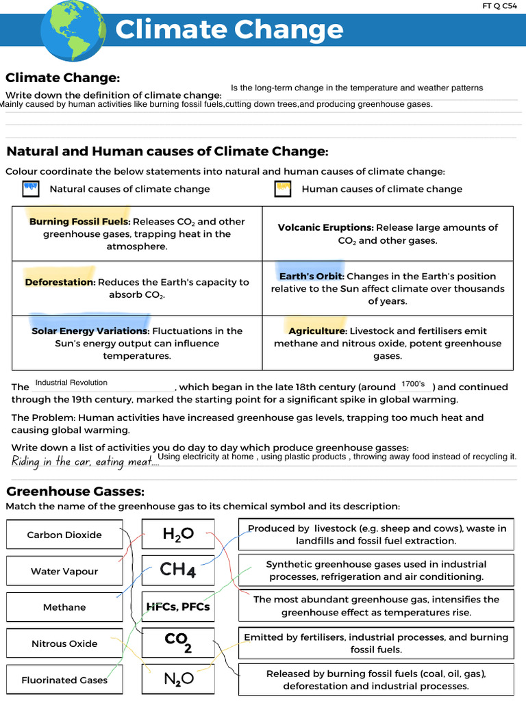 Climate Change Worksheet | PDF | Greenhouse Effect | Greenhouse Gas