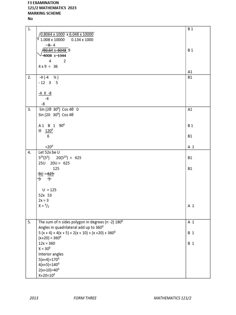 Mathematics Paper 2 Marking Scheme Form 3 | PDF | Euclidean Plane ...