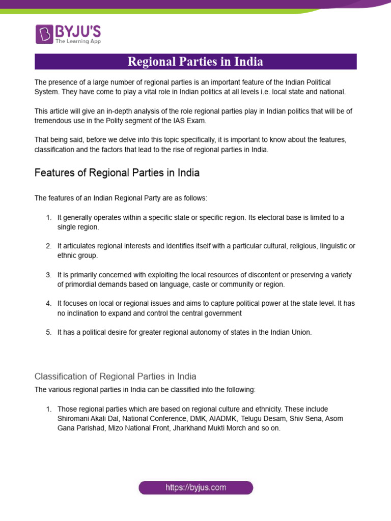 regional_parties_upsc | PDF | Political Parties | Politics Of India