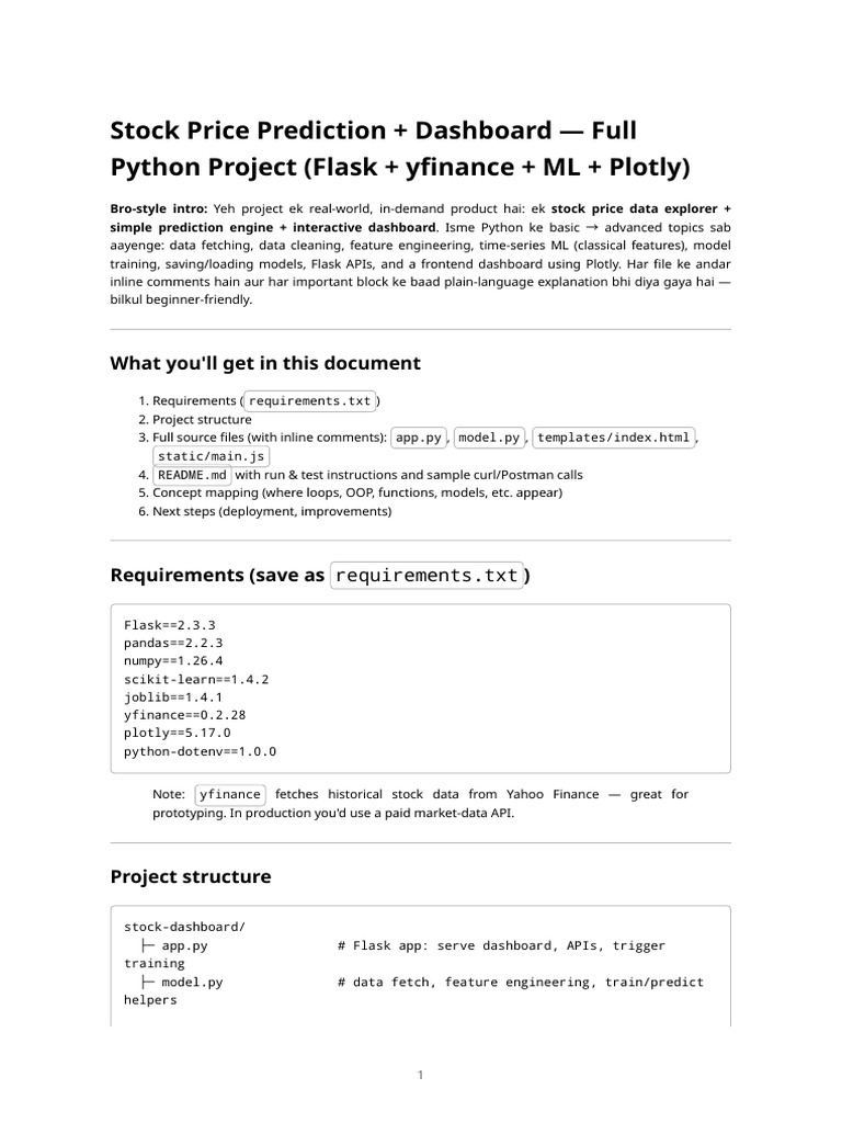 Stock Price Prediction + Dashboard — Full Python Project (flask ...