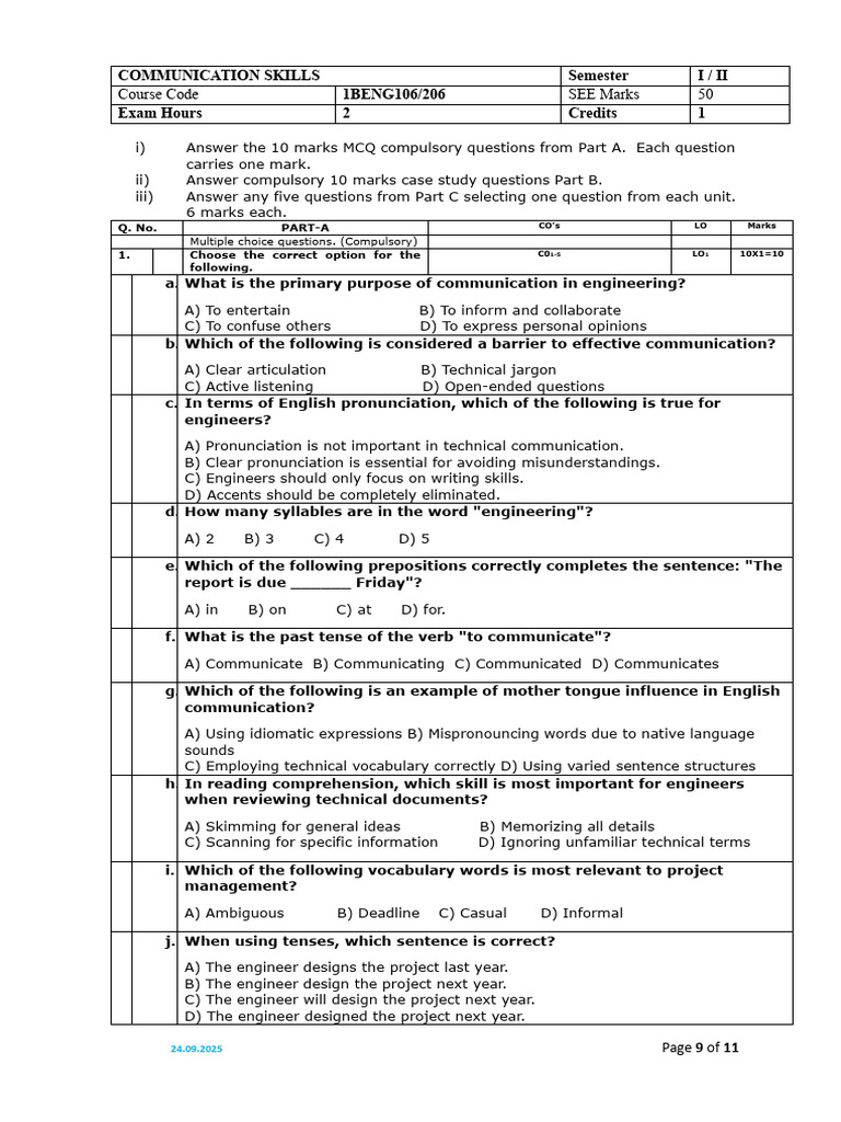 1bengl106 Model QP | PDF | Communication | English Language