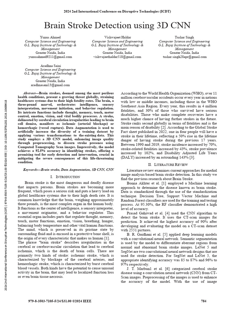 Brain Stroke Detection Using 3D CNN | PDF | Stroke | Support Vector Machine