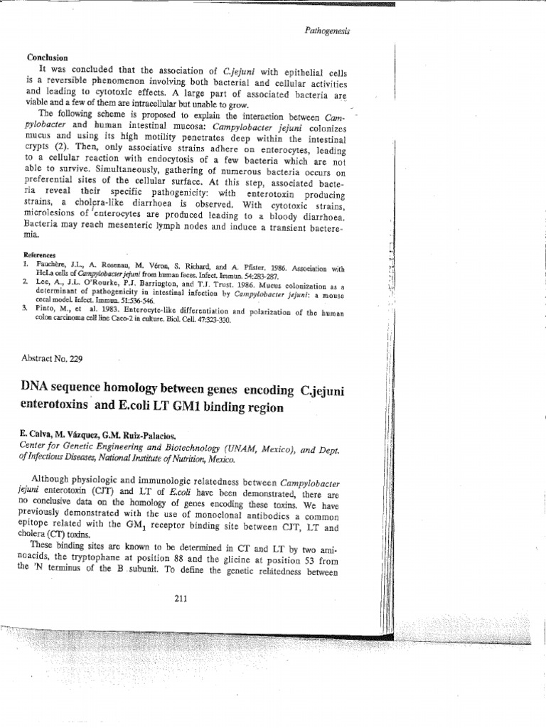 10DNA Sequence Homology Between Genes Encoding C.jejuni Enteroxins and ...