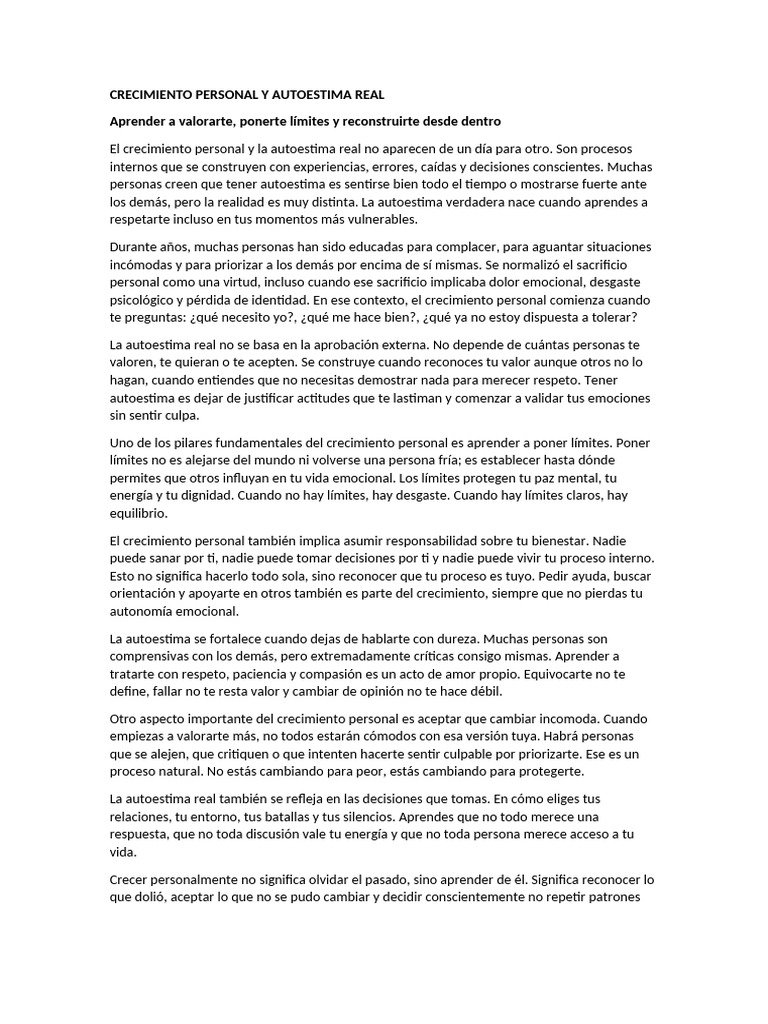 Crecimiento Personal y Autoestima Real | PDF | Autoestima | Desarrollo ...