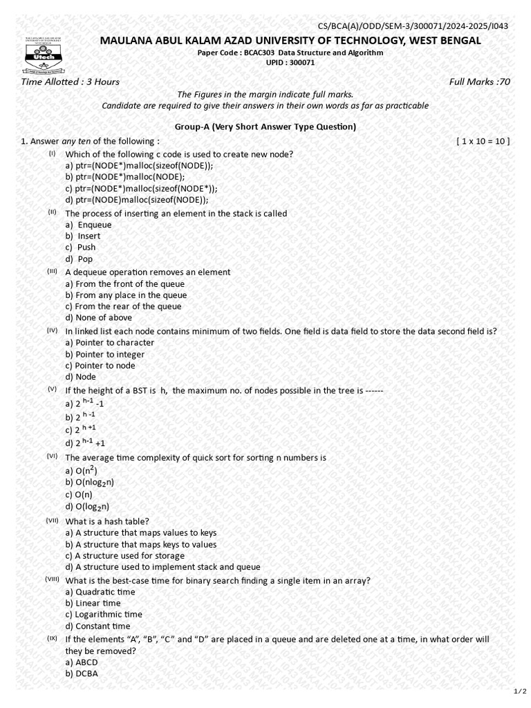 BCAC303 Data Structure and Algorithm | PDF | Queue (Abstract Data Type ...