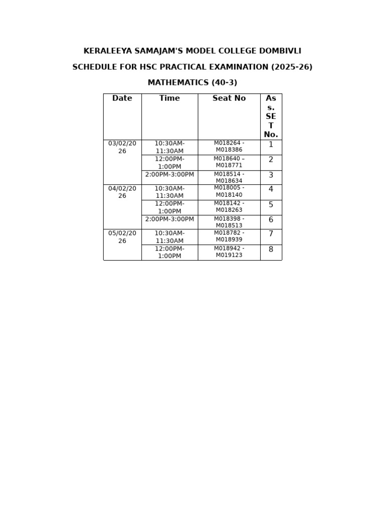 HSC Mathematics Practical Schedule (2025-26) | PDF