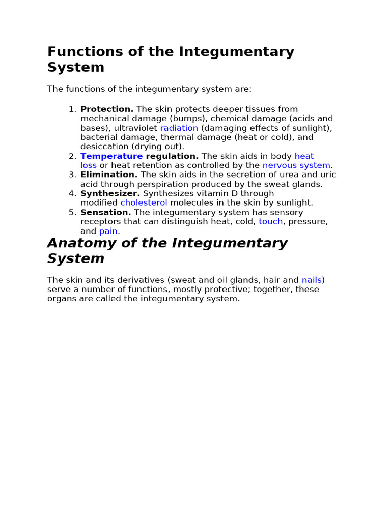 Functions of the Integumentary System | PDF | Integumentary System ...
