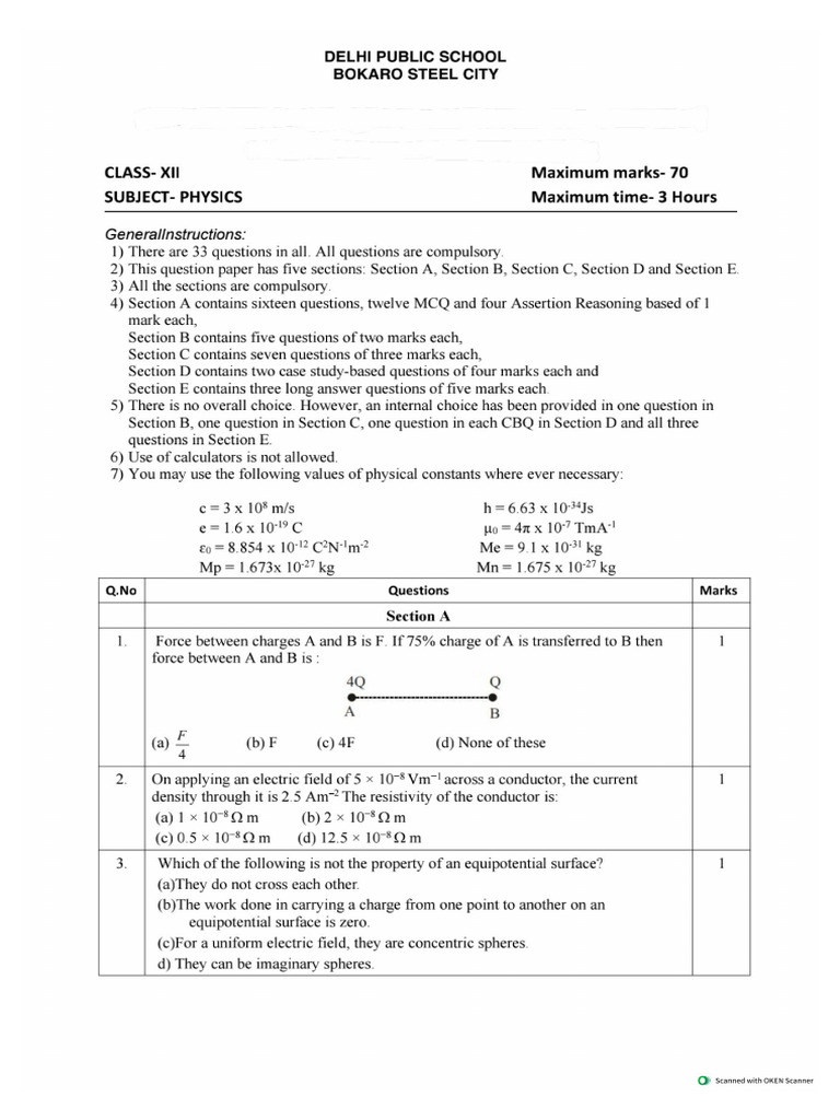 12 Physics Sample Paper 2 | PDF