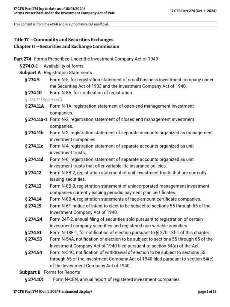 Investment Company Act of 1940 Forms | PDF | Securities Act Of 1933 ...