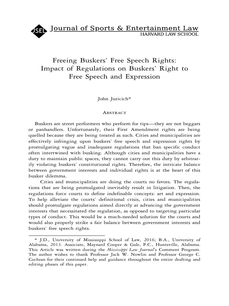 5 Impact of Regulations on Buskers’ Right to Free Speech and Expression ...