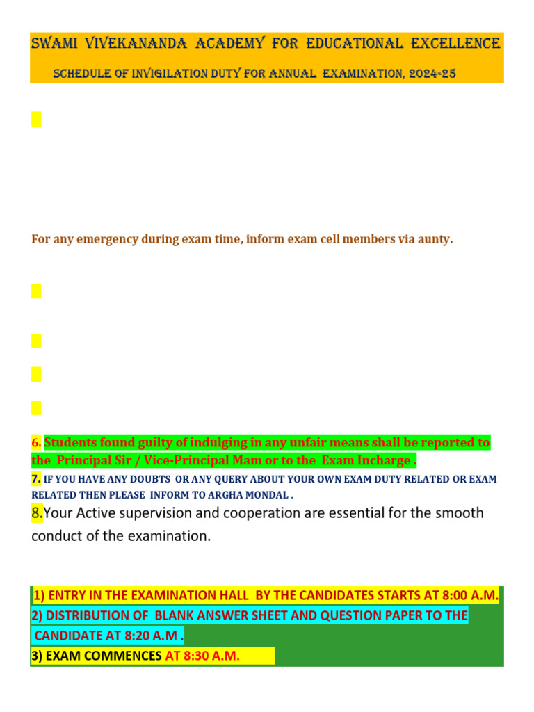 Invigilation Duty List for Annual Examination -2024!25!064016 | PDF ...
