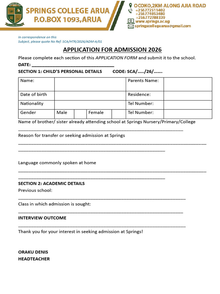 Application For Admission 2026 PDF 1