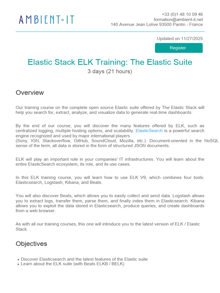 Appendix 1 Training Sheet Formation Elastic Stack | PDF | Computing ...