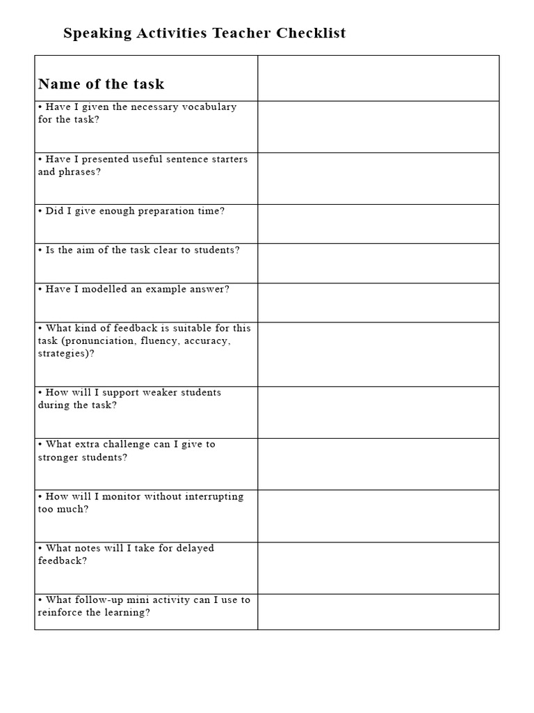 Speaking Checklist | PDF