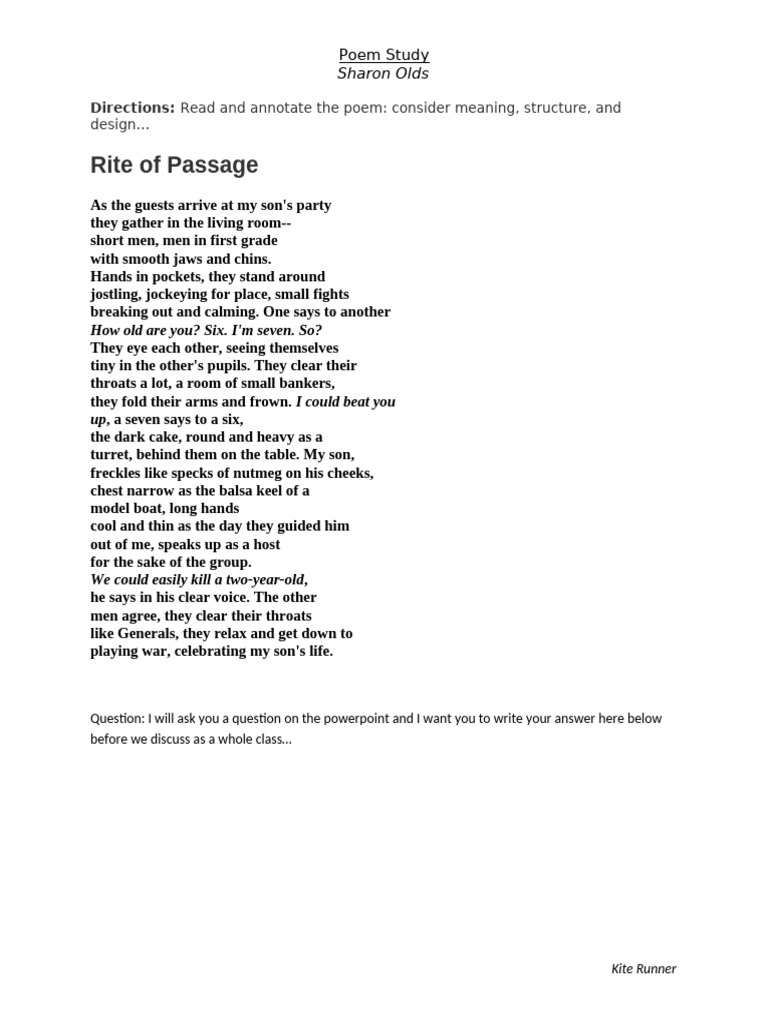 u2d13 Rite of Passage Poem Study | PDF