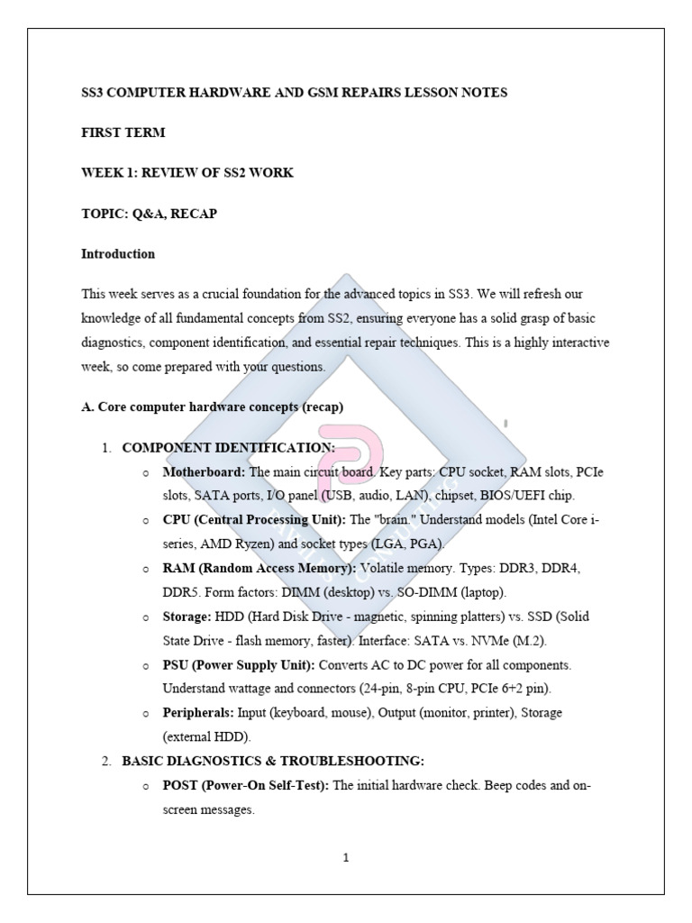 Ss3 Computer Hardware and GSM Repairs Lesson Notes | PDF | Ip Address ...