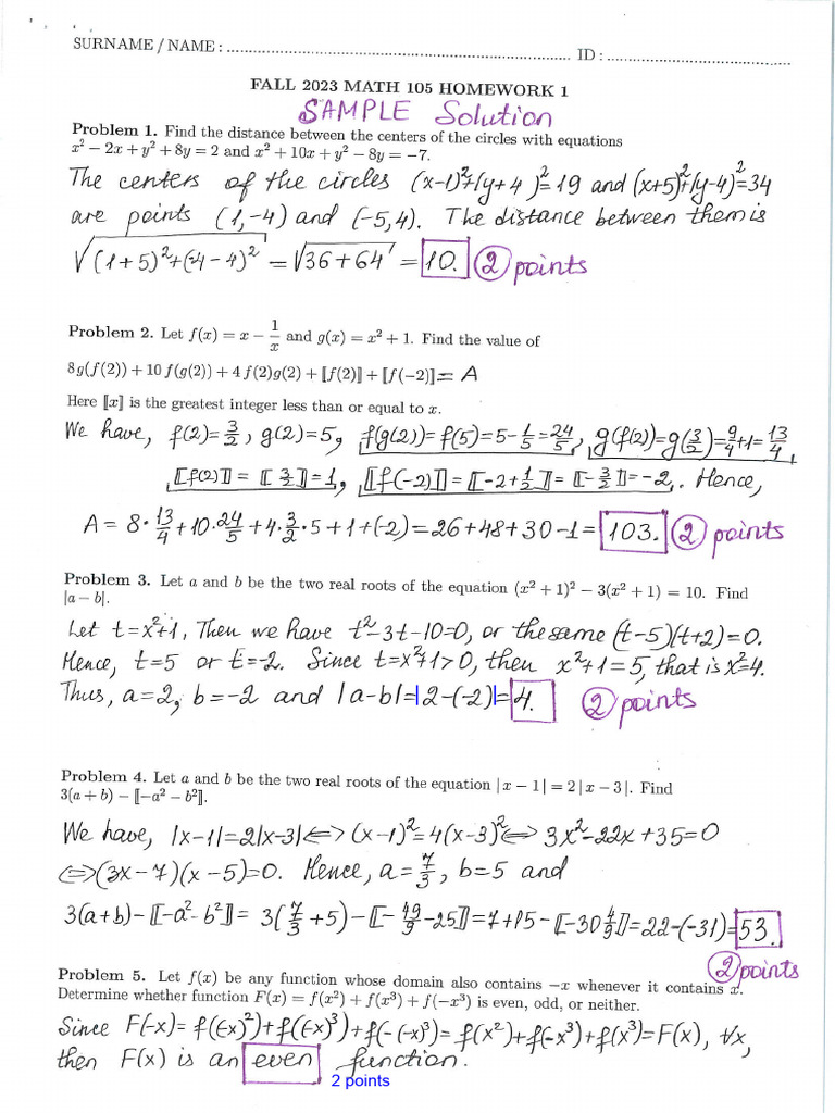 Math 105 2023 Fall HW1 Solns | PDF