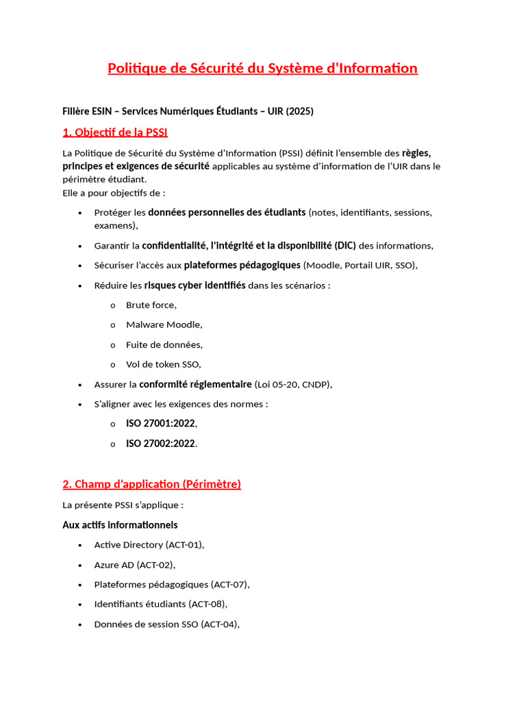 PSSI | PDF | Sécurité des systèmes d'information | Sécurité