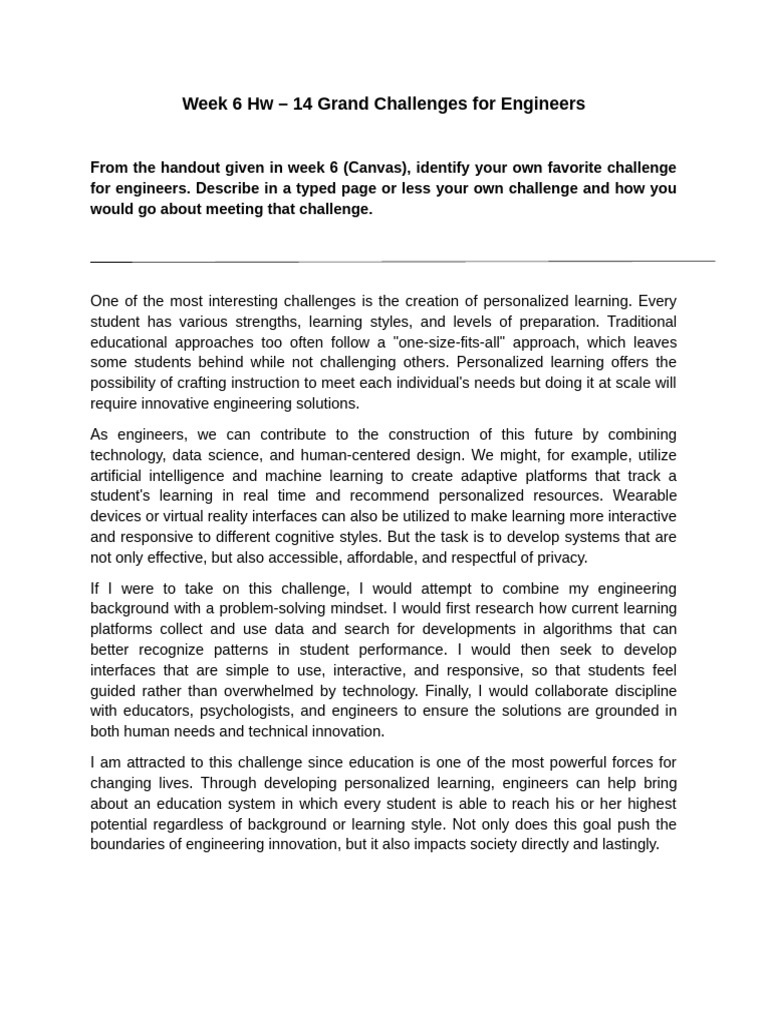 Week 6 HW - 14 Grand Challenges For Engineers | PDF