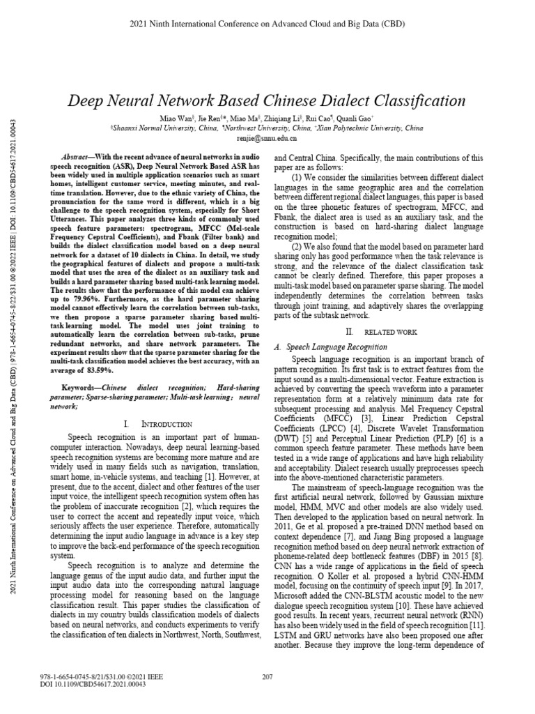 Deep Neural Network Based Chinese Dialect Classification | PDF | Speech ...