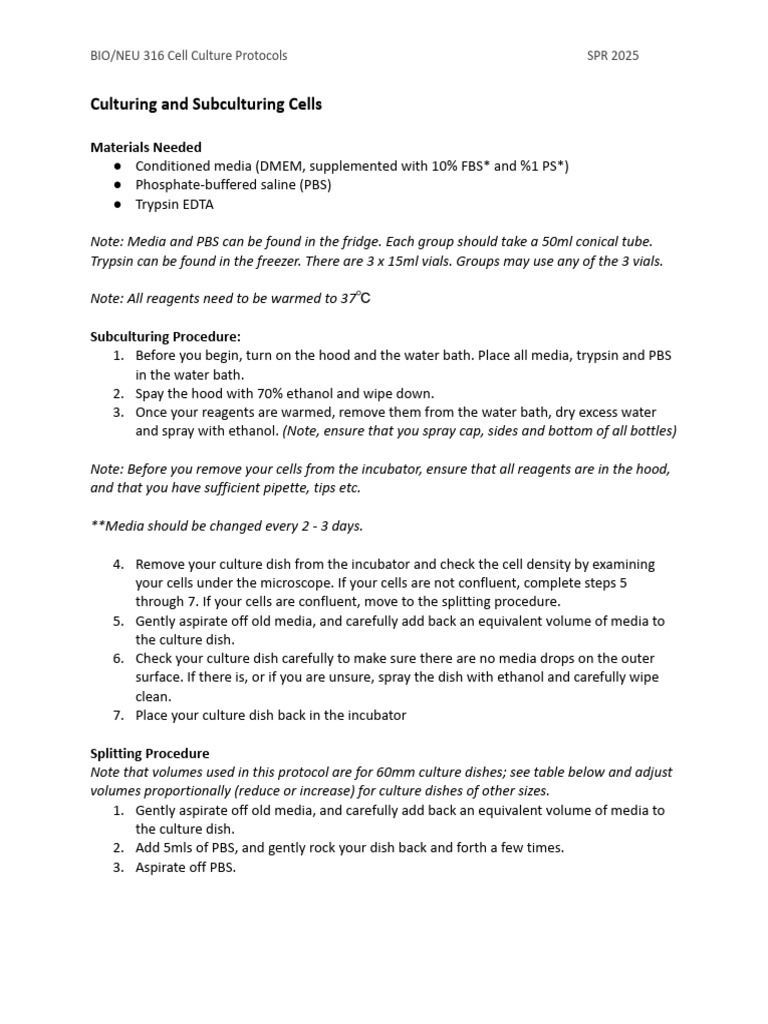 Cell Culture Protocol | PDF | Laboratory Techniques | Biology