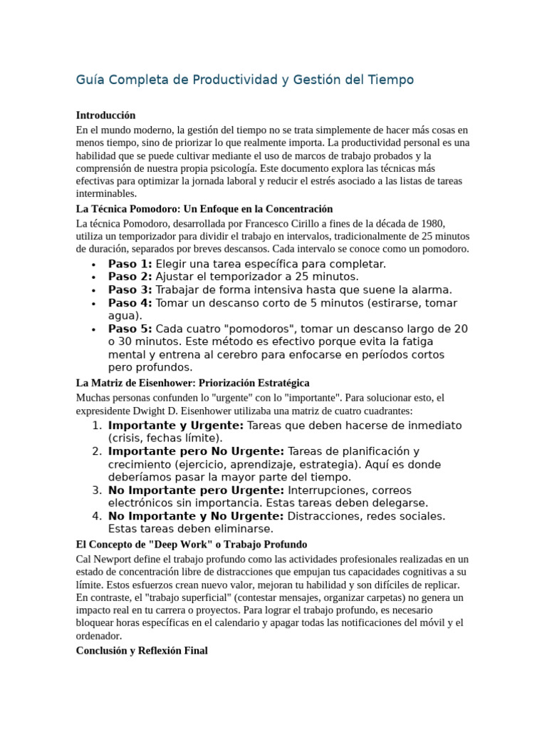 Productividad y Gestión Del Tiempo | PDF | Gestión del tiempo ...