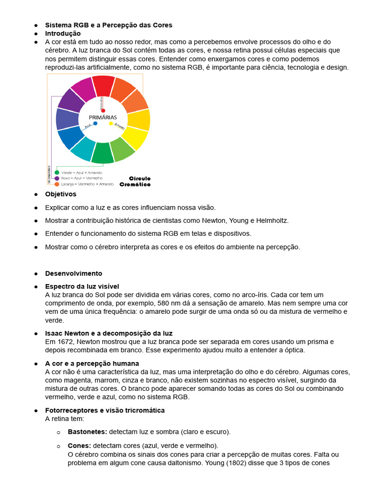 Sistema RGB e A Percepção Das Cores | PDF | Cor | Modelo de cores RGB
