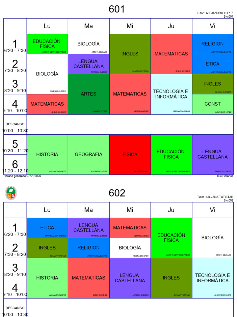 Horario Clases Estudiantes 2025 | PDF | Idiomas del Reino Unido
