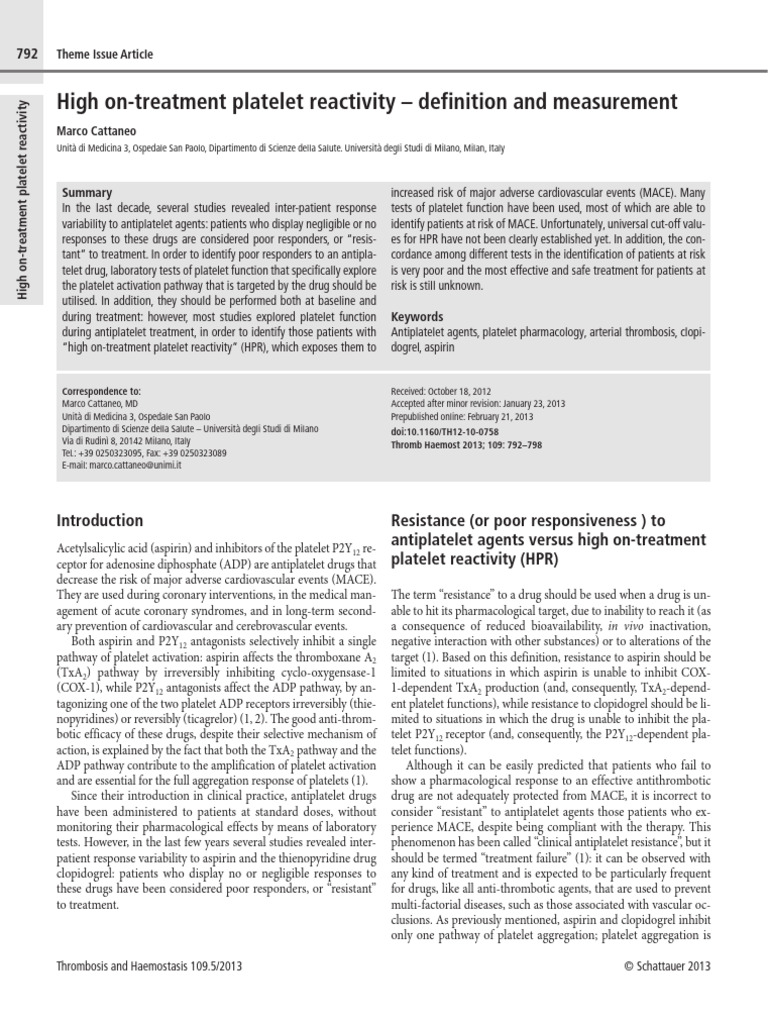 High On-Treatment Platelet Reactivity - Definition | PDF | Platelet ...